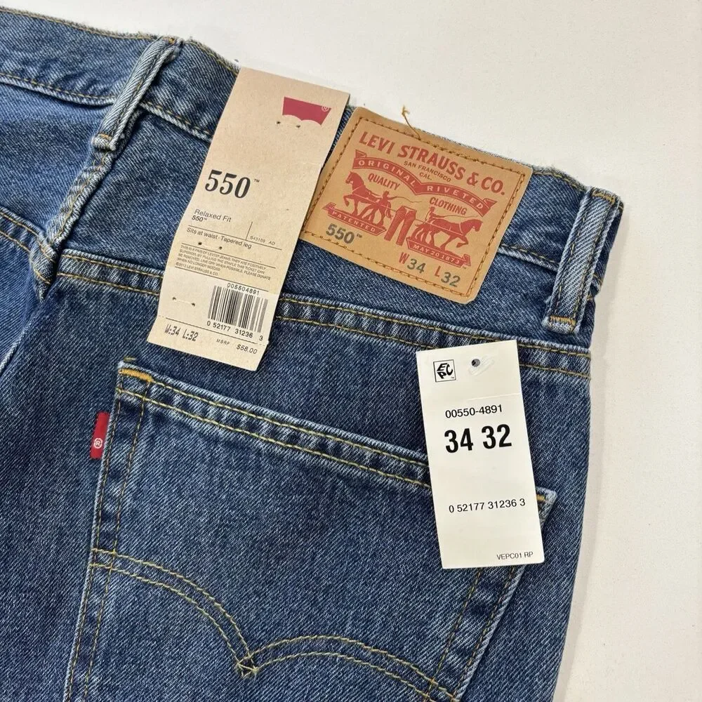 Levis Jeans Mens Size 34x32 550 Relaxed Fit NWT Medium Wash Blue Denim - Picture 4 of 5